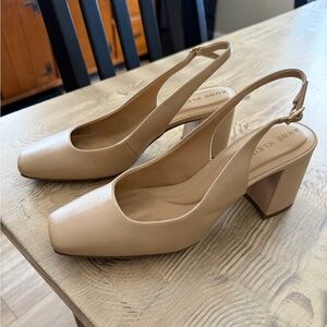 Anne Klein Beige Block Heel Slingbacks